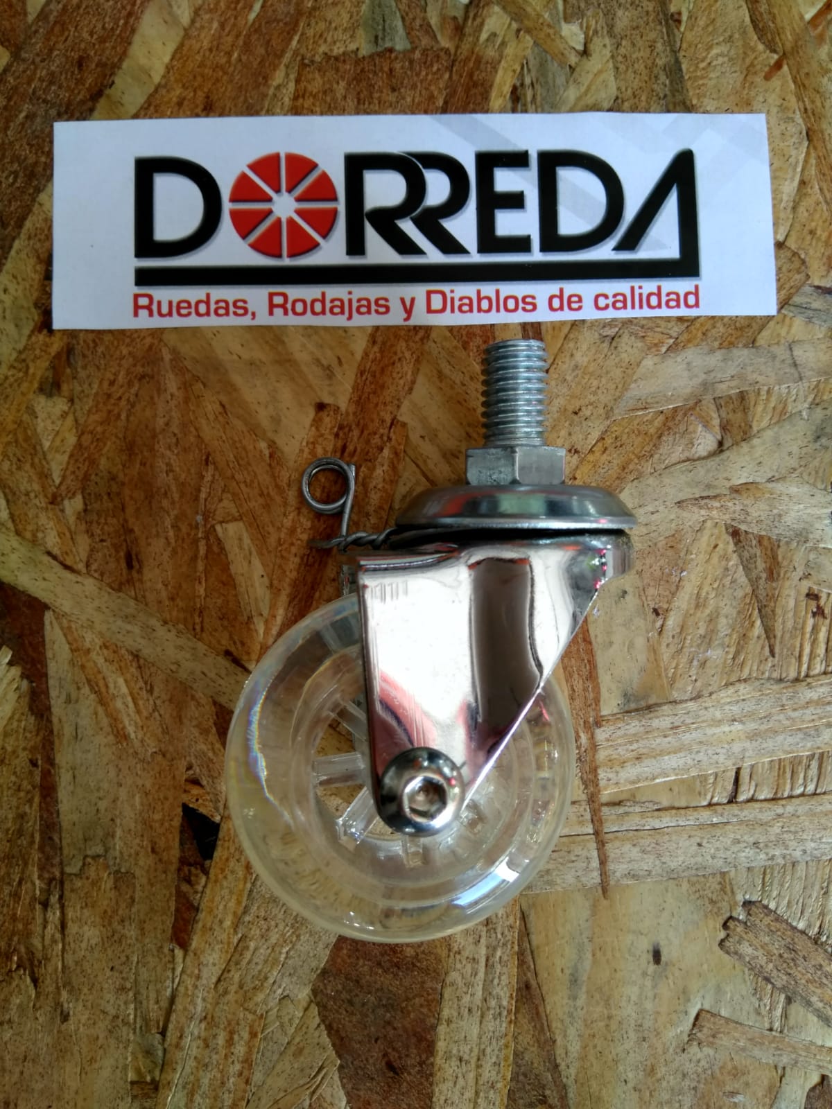 Y-1166-50 - RODAJA BASE ESPIGA ROSCADA GIRATORIA SIN FRENO PU TRANSPARENTE 50X21MM Y-1166-50