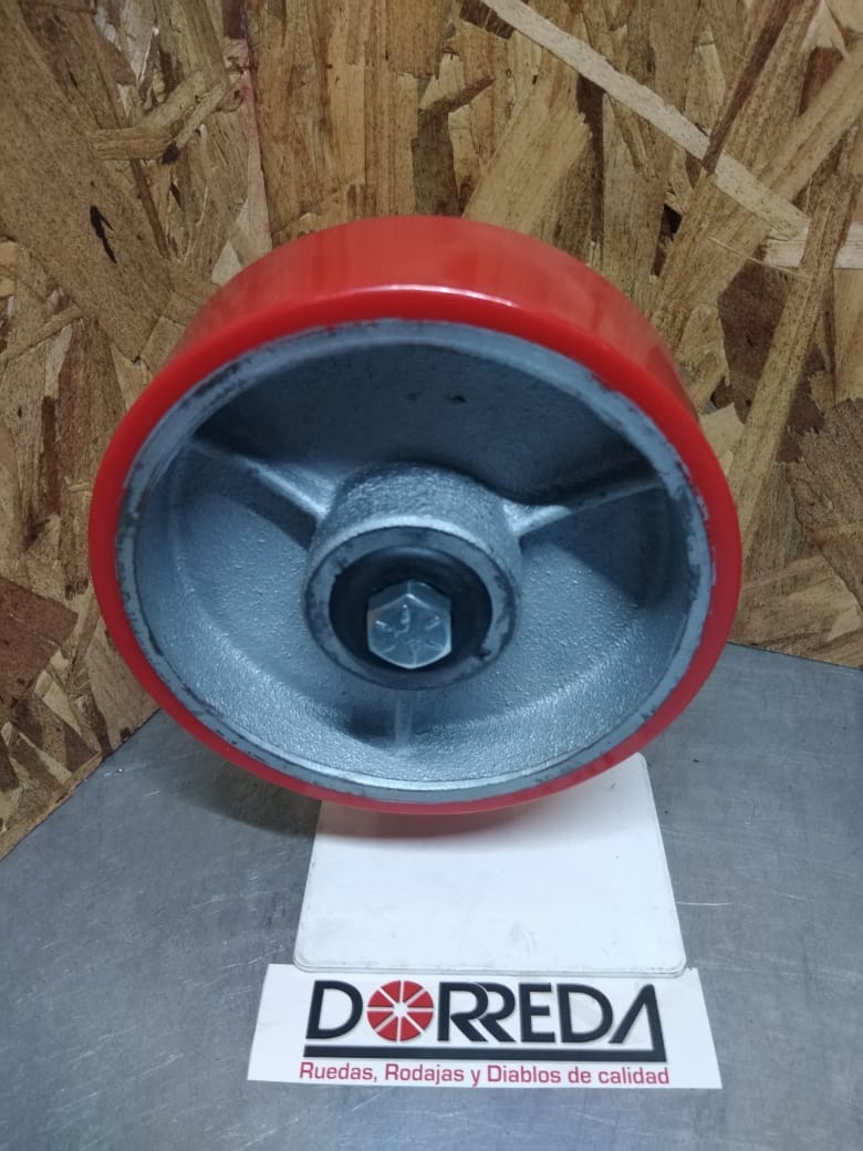 PU80JV04 - POLYON 8X2" ROJA CON BALERO DE RODILLO, BUJE Y RETEN PU80JV04
